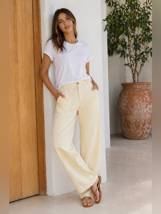 Marine Layer Pants - Marine Layer Saturday Pant Buttercream Off White Khaki Elastic Waist Pants Small